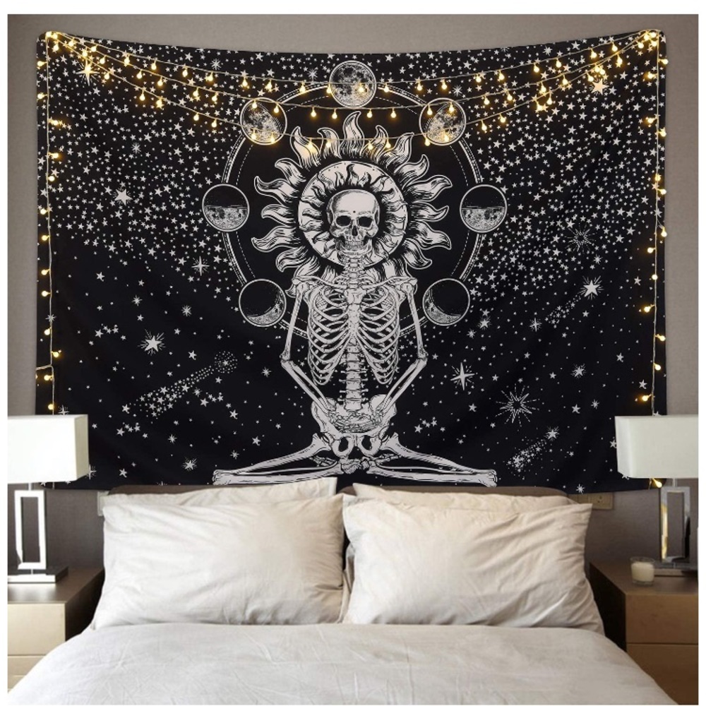 Boho Meditating Skeleton Sun/Moon Phase Tapestry - Picture 7 of 7